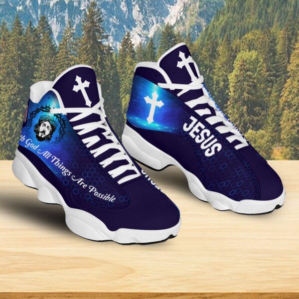 With God All Things Are Possible Basketball Shoes, Jesus Cross Running Footwear Unisex, Faith Gift Prayer