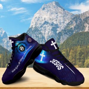 With God All Things Are Possible Basketball Shoes, Jesus Cross Running Footwear Unisex, Faith Gift Prayer 3