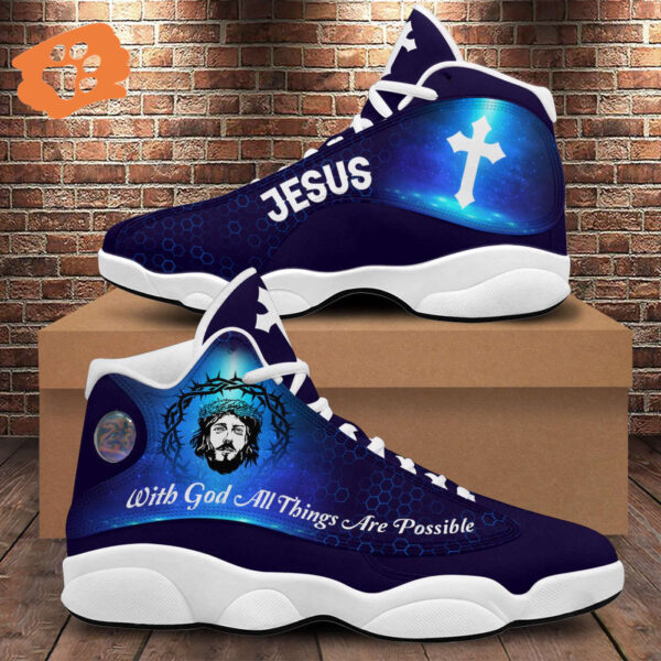 With God All Things Are Possible Basketball Shoes, Jesus Cross Running Footwear Unisex, Faith Gift Prayer