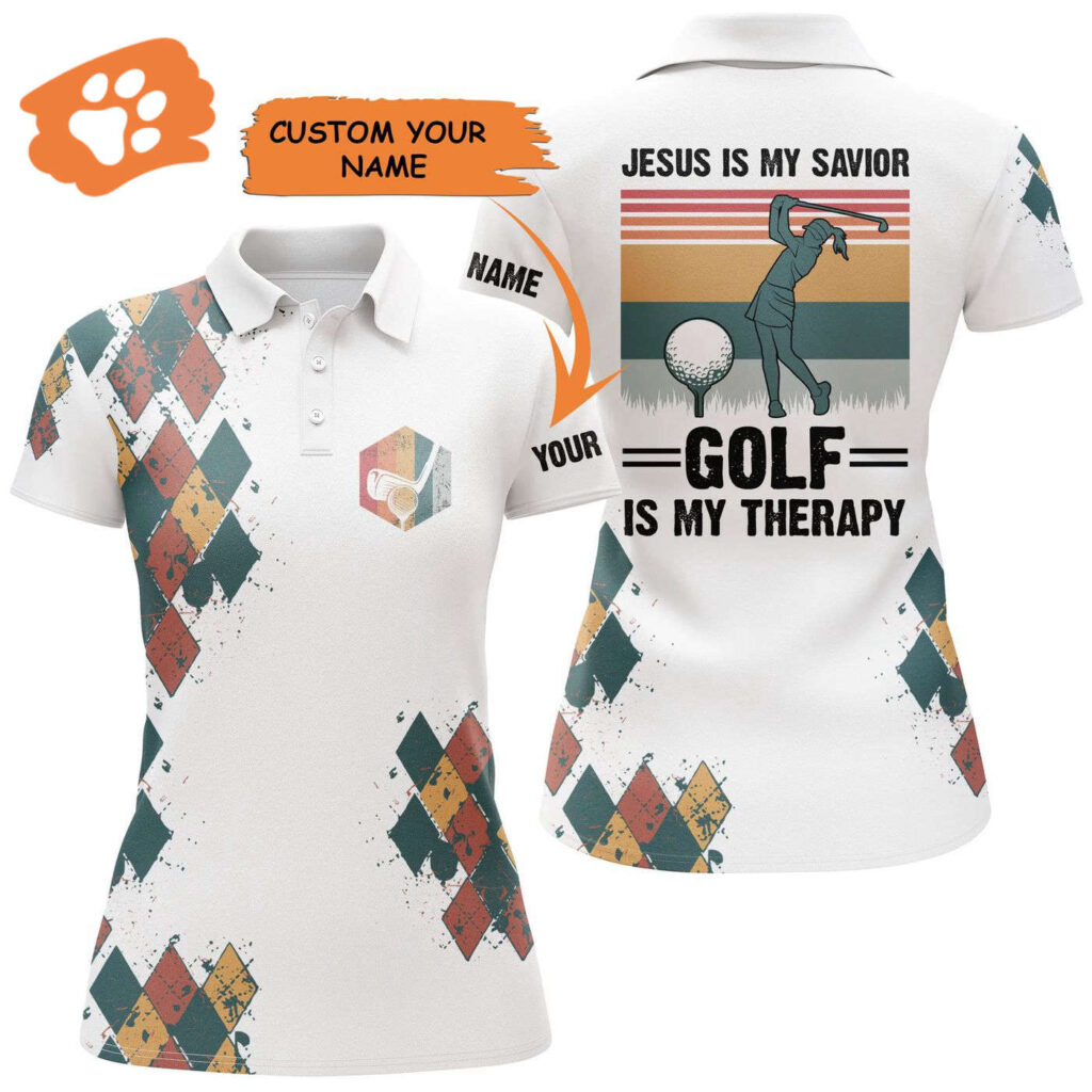 Custom Women s Golf Polo: Jesus Is My Savior Golf Therapy Vintage Tops – Ideal Gift for Her Custom Women s Golf Polo: Jesus Is My Savior Golf Therapy Vintage Tops – Ideal Gift for Her