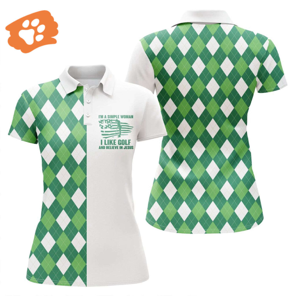 Green Argyle Plaid Womens Golf Polo Shirt – Perfect Gift for Women who Love Golf and Jesus Green Argyle Plaid Womens Golf Polo Shirt – Perfect Gift for Women who Love Golf and Jesus