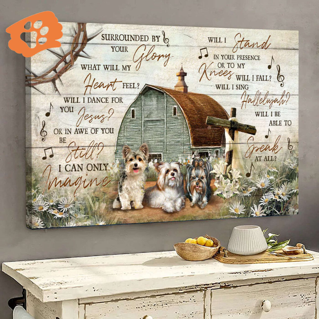 Yorkshire Terrier Dog Landscape Poster Home Decor – Vintage House Jesus Gift for Dog Lovers & Christians