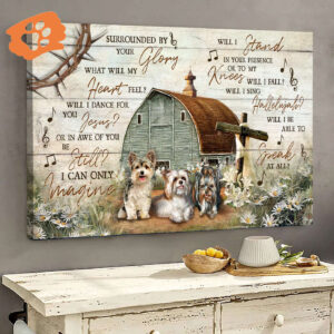 Yorkshire Terrier Dog Landscape Poster Home Decor - Vintage House Jesus Gift for Dog Lovers & Christians
