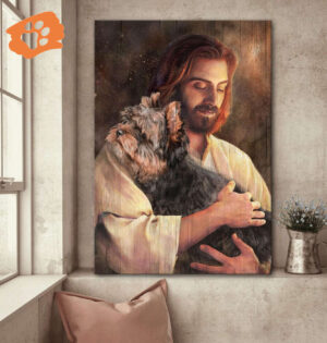 Yorkshire Terrier Dog Portrait Poster - Jesus Painting Home Decor Gift for Dog Lovers