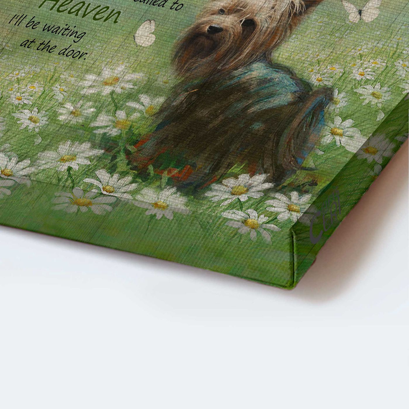 Yorkshire Terrier Dog Portrait Poster – Jesus Christ Daisy Field Home Decor Gift – Perfect Gift for Dog Lovers – Waiting at the Door